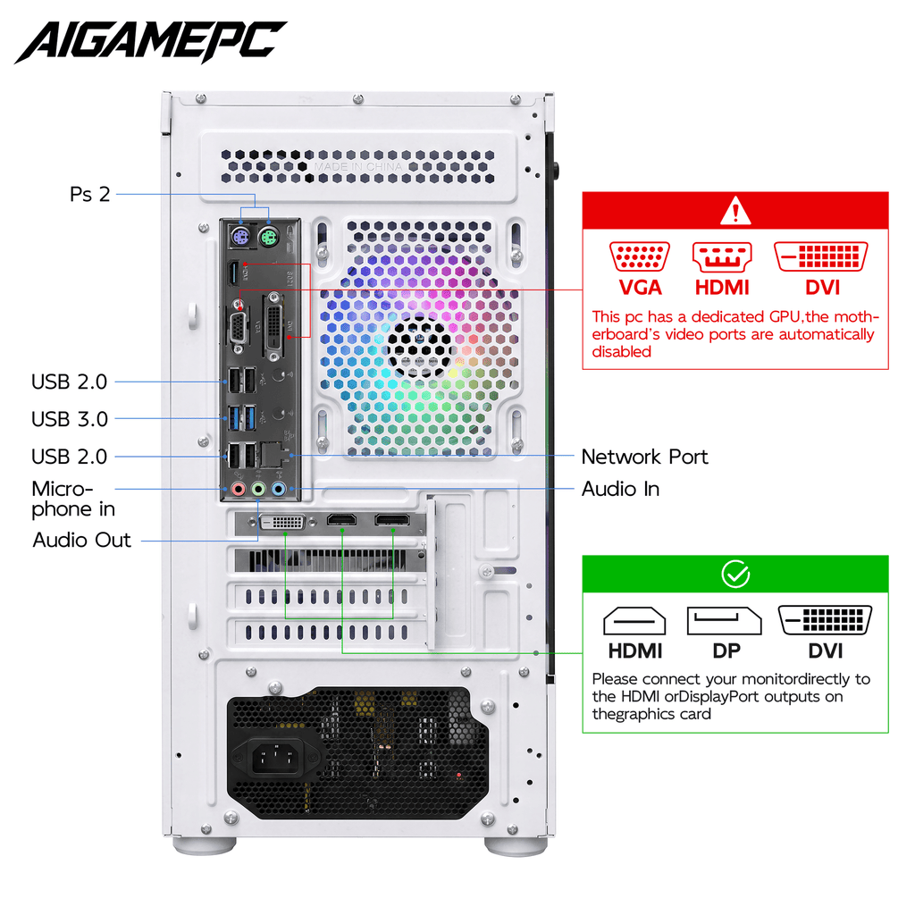 AIGAMEPC Gaming PC Desktop Computer, Intel Core i7 up to 4.0GHz, GTX 1660 Super 6GB, 16GB RAM, 512GB M.2 SSD, BX3 550W 80PLUS Bronze PSU, WiFi 5, RGB Fan x5, Windows 11 Home, White PC