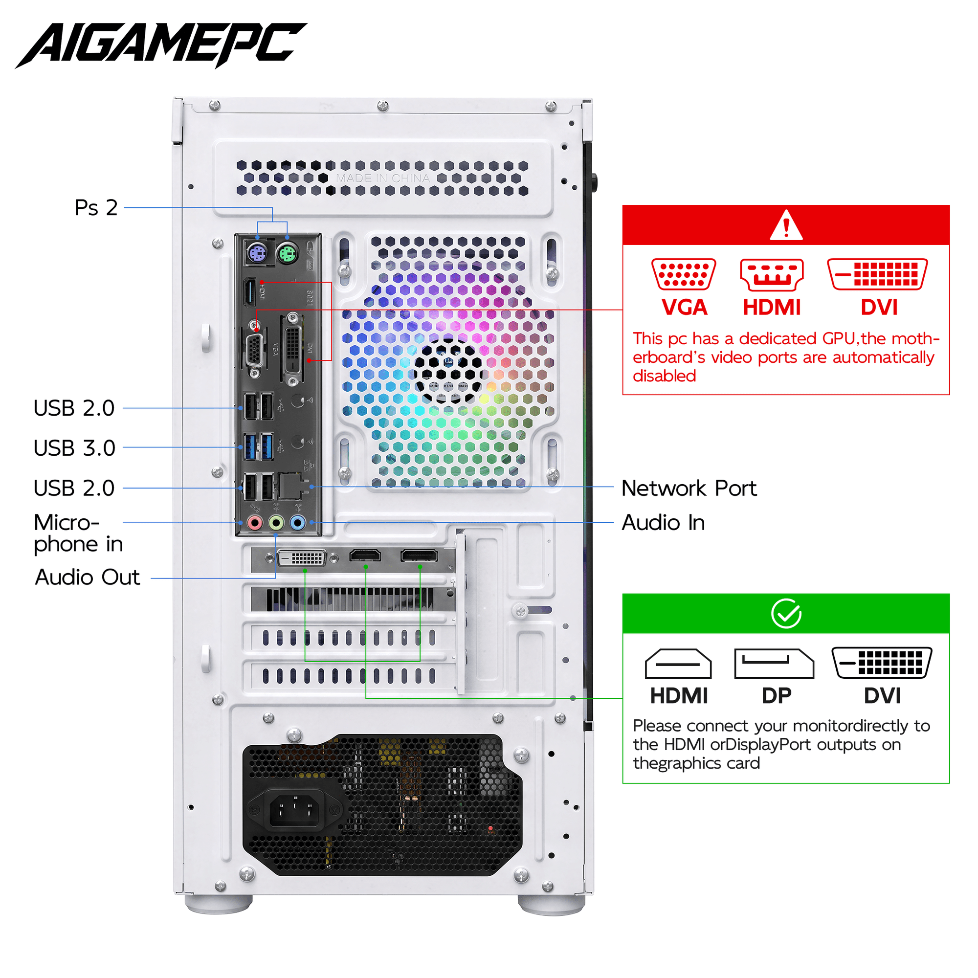 AIGAMEPC Gaming PC Desktop Computer, Intel Core i7 up to 4.0GHz, GTX 1660 Super 6GB, 16GB RAM, 512GB M.2 SSD, BX3 550W 80PLUS Bronze PSU, WiFi 5, RGB Fan x5, Windows 11 Home, White PC
