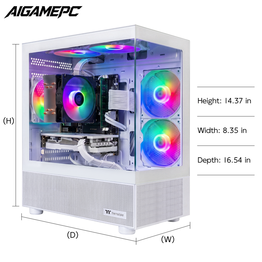 AIGAMEPC Gaming PC Desktop Computer, Intel Core i7 up to 4.0GHz, GTX 1660 Super 6GB, 16GB RAM, 512GB M.2 SSD, BX3 550W 80PLUS Bronze PSU, WiFi 5, RGB Fan x5, Windows 11 Home, White PC