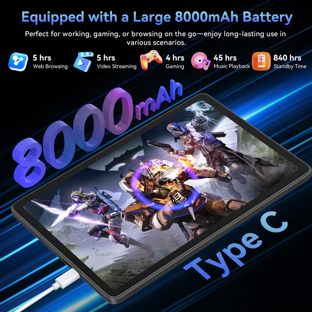 Tablet 2026 Android 16 AI Tablet with Gemini AI, 11 Inch FHD Display, 24GB RAM 128GB ROM /2TB TF, T7250 CPU+13MP Camera, 8000mAh, Widevine L1, 2 in 1 Tablets with Keyboard Mouse Stylus, Blue